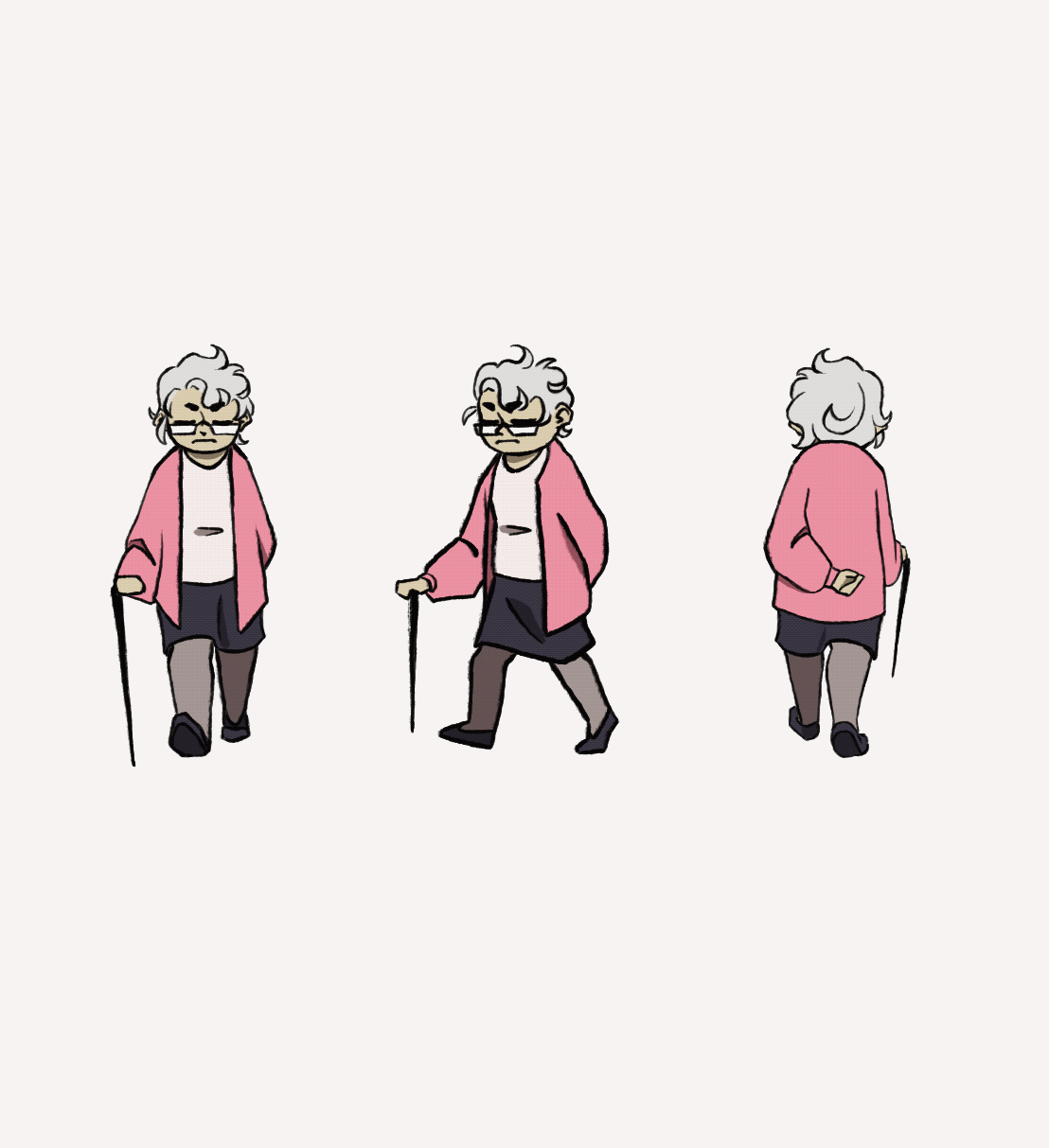 A gif showing the walking animations for a small grandma.