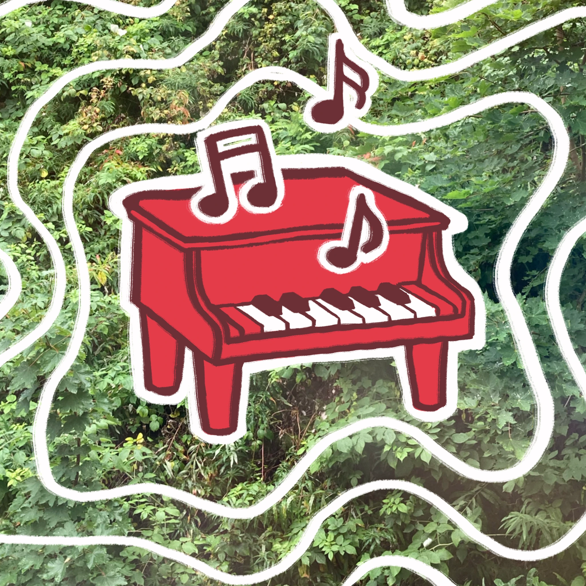 Album picture for Maybe not an album but like a collection? showing a drawing of a red toy piano.