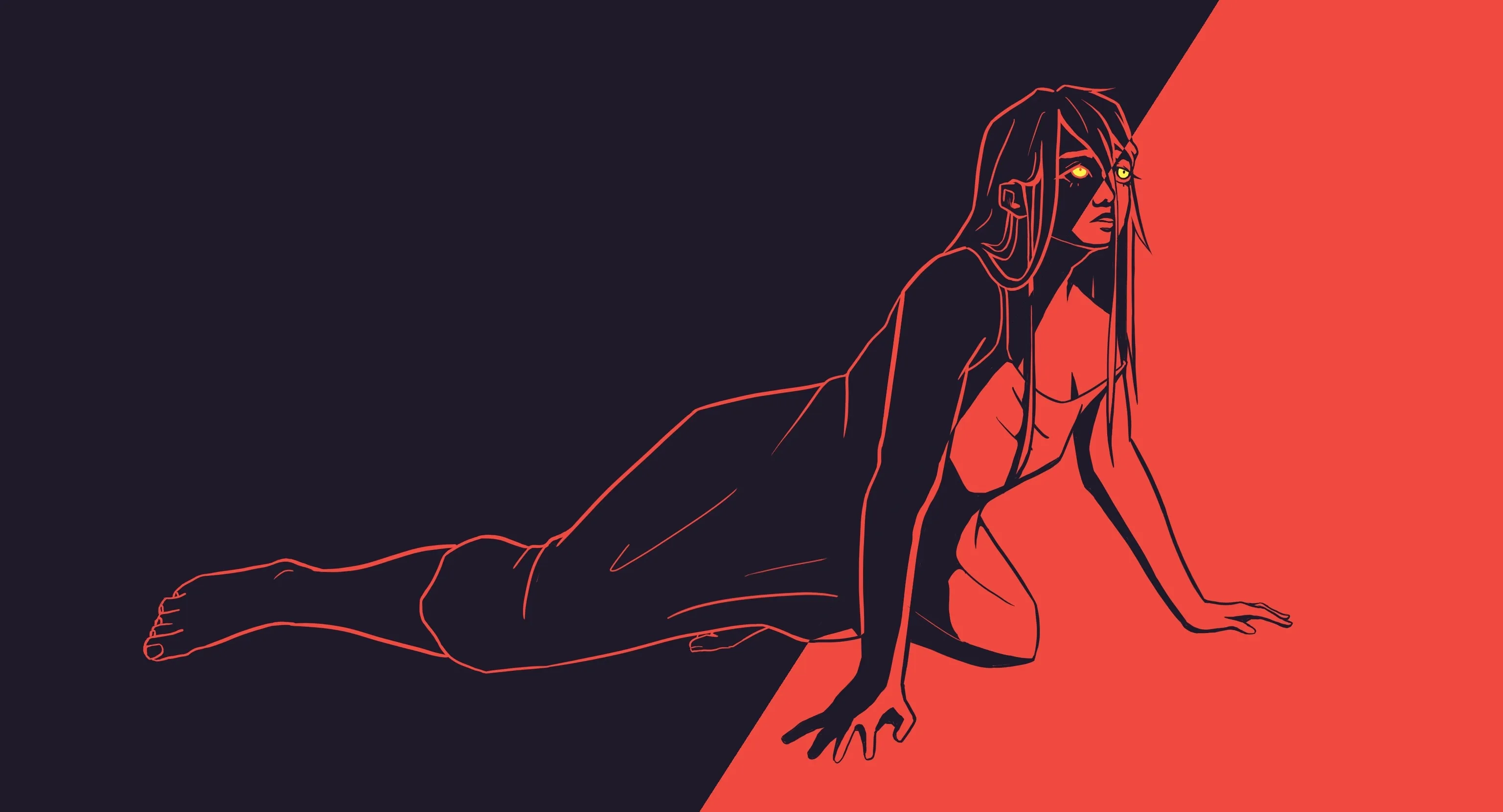 A drawing showing a girl lifting herself off the floor looking up.