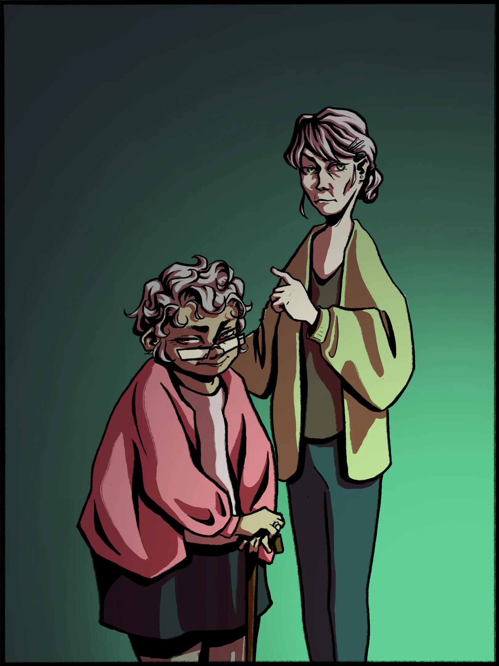 A drawing showing 2 grandmas.