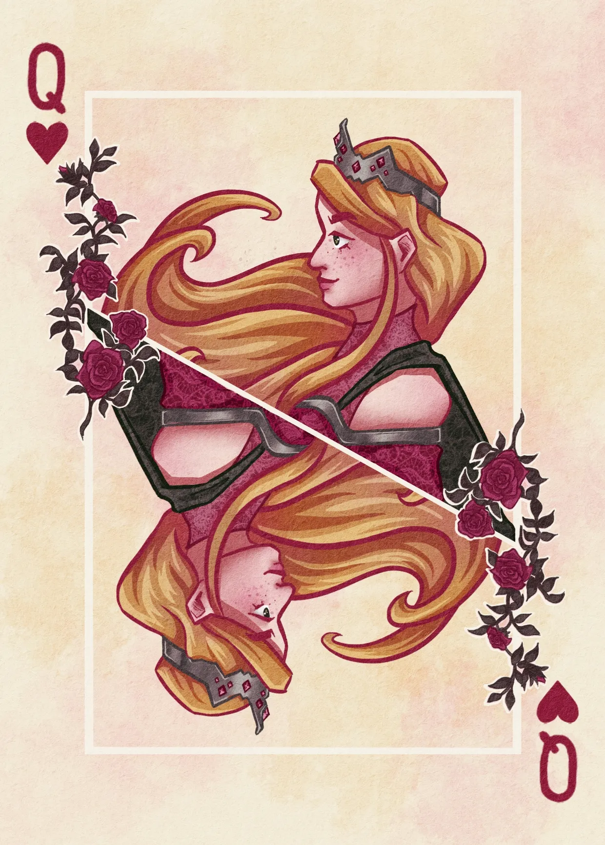 A drawing showing a queen of hearts.